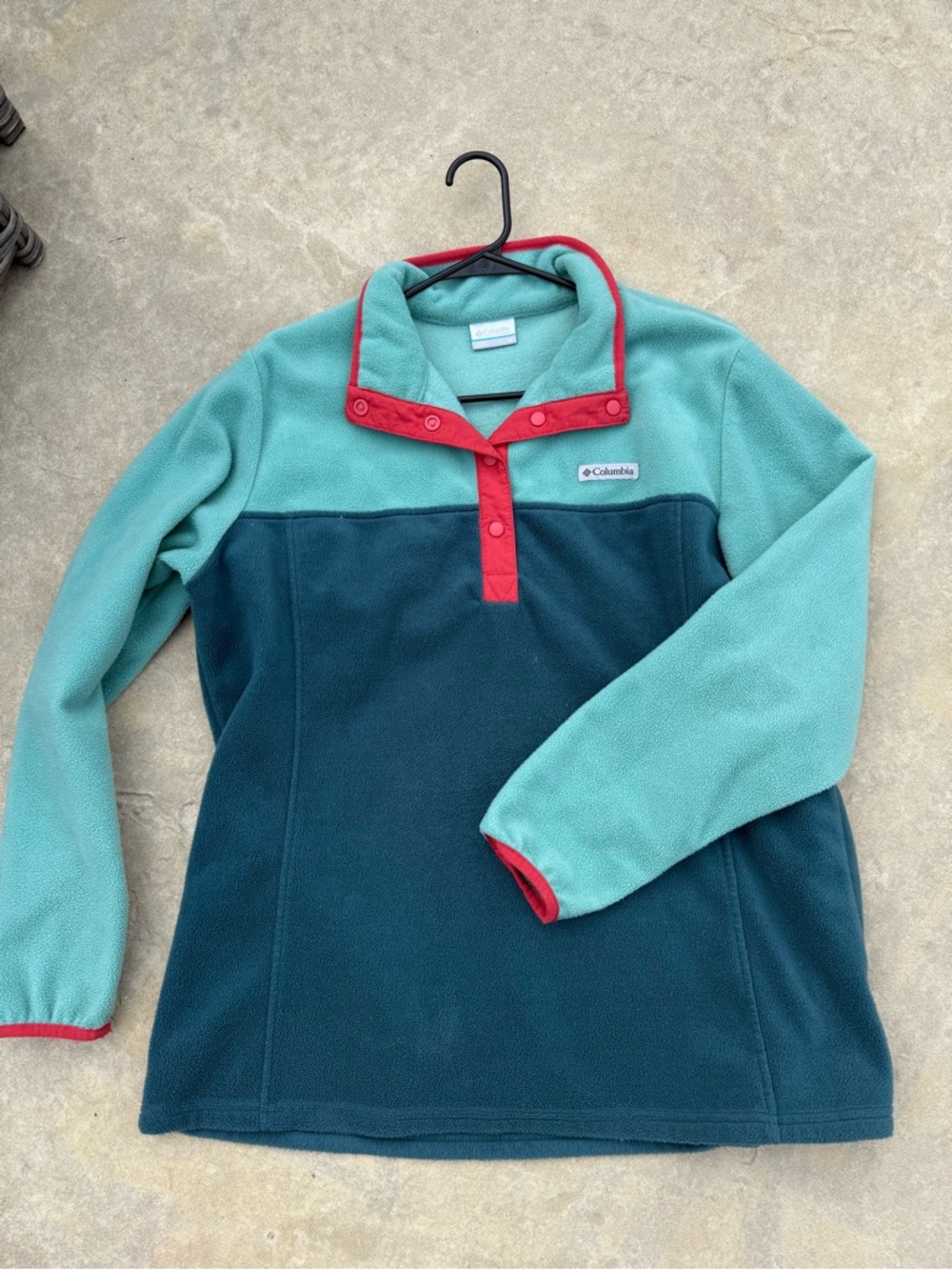 Columbia Two-Tone Snap Pullover - Teal, Dark Teal & Red